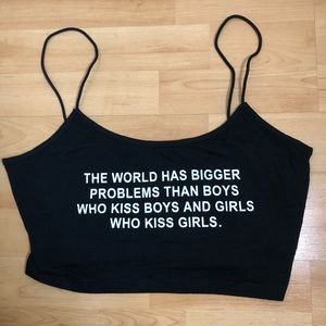 GAY PRIDE CROPPED BLACK TANK W/ SPAGHETTI STRAPS